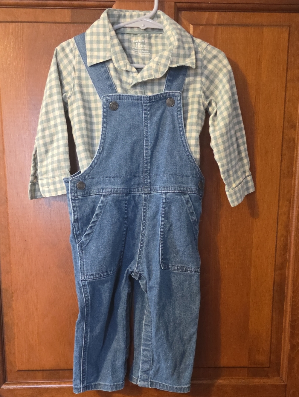 Carter's 18m Light Blue Denim Overalls and Button Up